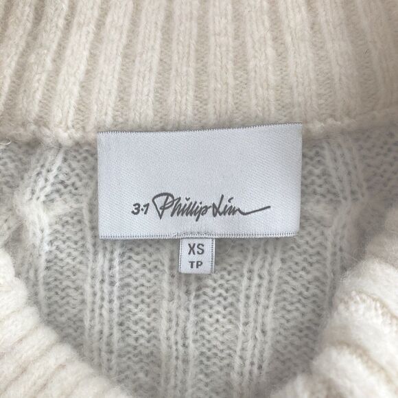 3.1 Phillip Lim Sweater Ivory Wool-Alpaca Blend Ribbed Knit 3/4 Sleeve Size XS - Picture 5 of 6